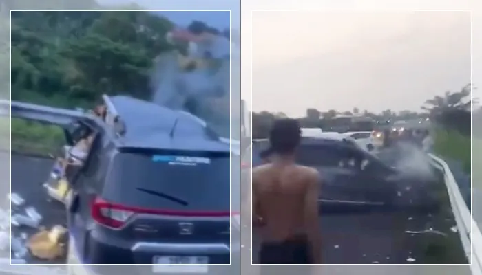 Image Credit Istimewa - BR-V Bawa Rokok Ilegal Hancur Dihantam Bus Bonek.