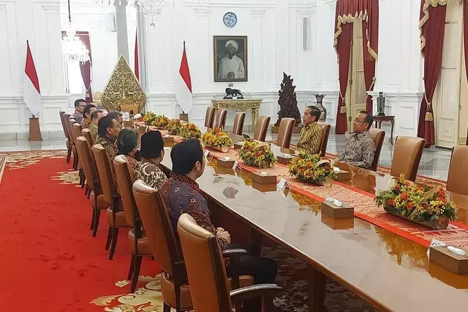 Image Credit Antara = Presiden Joko Widodo (Jokowi) menerima kunjungan jajaran pimpinan MPR periode 2024-2029 di Istana Merdeka, Jakarta, Senin 14 Oktober 2024.