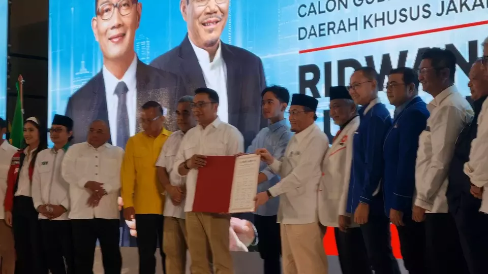 Image Credit Istimewa/Beritasatu - Deklarasi dukungan 12 partai politik untuk Ridwan Kamil dan Suswono sebagai bakal calon gubernur dan wakil gubernur untuk Pilgub Jakarta 2024 di Hotel Sultan, Jakarta, Senin, 19 Agustus 2024.