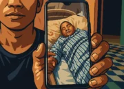 Ilustrasi - Mujahid menunjukkan kondisi istrinya Marini saat di rawat di Rumah Sakit Taiwan dalam layar hand phone.