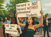 Ilustrasi - Mahasiswa Harvard yang akan lulus, Victor Flores, bersama mahasiswa lainnya menggelar aksi mendukung mahasiswa internasional dalam unjuk rasa Harvard Students for Freedom di kampus Universitas Harvard, Boston, Massachusetts, pada 27 Mei 2025.