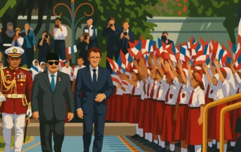 Ilustrasi - Presiden Prabowo Subianto dan Prancis Emmanuel Macron berjalan di halaman Istana Merdeka, Jakarta, Rabu (28/5/2025).