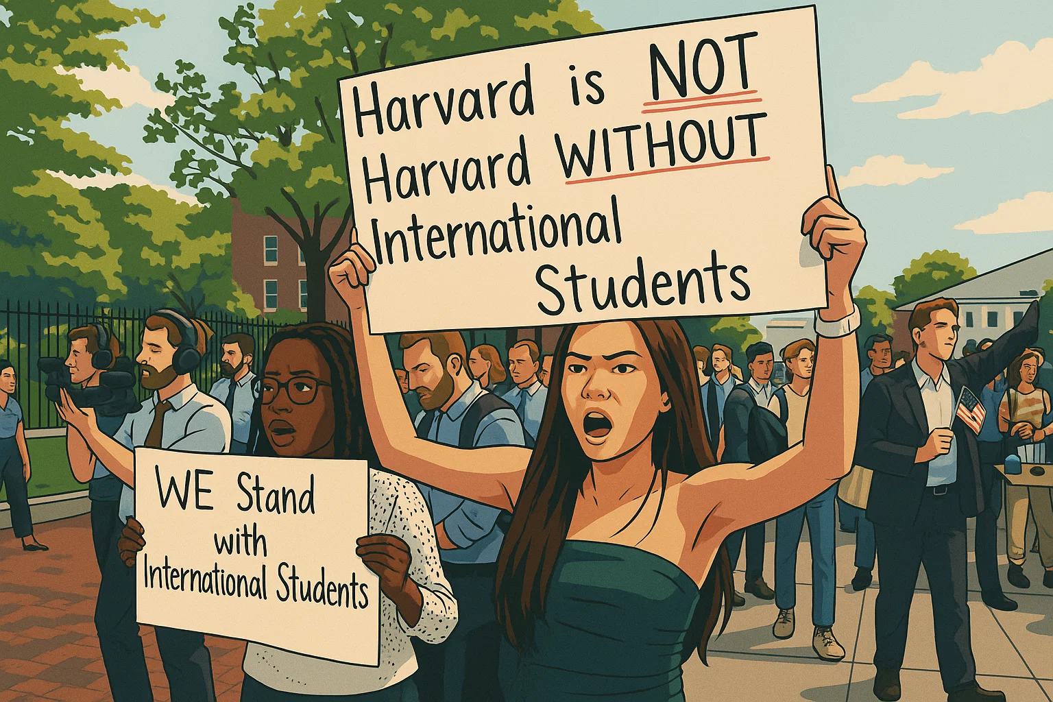 Ilustrasi - Mahasiswa Harvard yang akan lulus, Victor Flores, bersama mahasiswa lainnya menggelar aksi mendukung mahasiswa internasional dalam unjuk rasa Harvard Students for Freedom di kampus Universitas Harvard, Boston, Massachusetts, pada 27 Mei 2025.