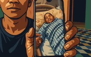 Ilustrasi - Mujahid menunjukkan kondisi istrinya Marini saat di rawat di Rumah Sakit Taiwan dalam layar hand phone.