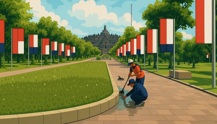 Jelang Kunjungan Macron, Candi Borobudur Dihias dan Dilengkapi Stairlift
