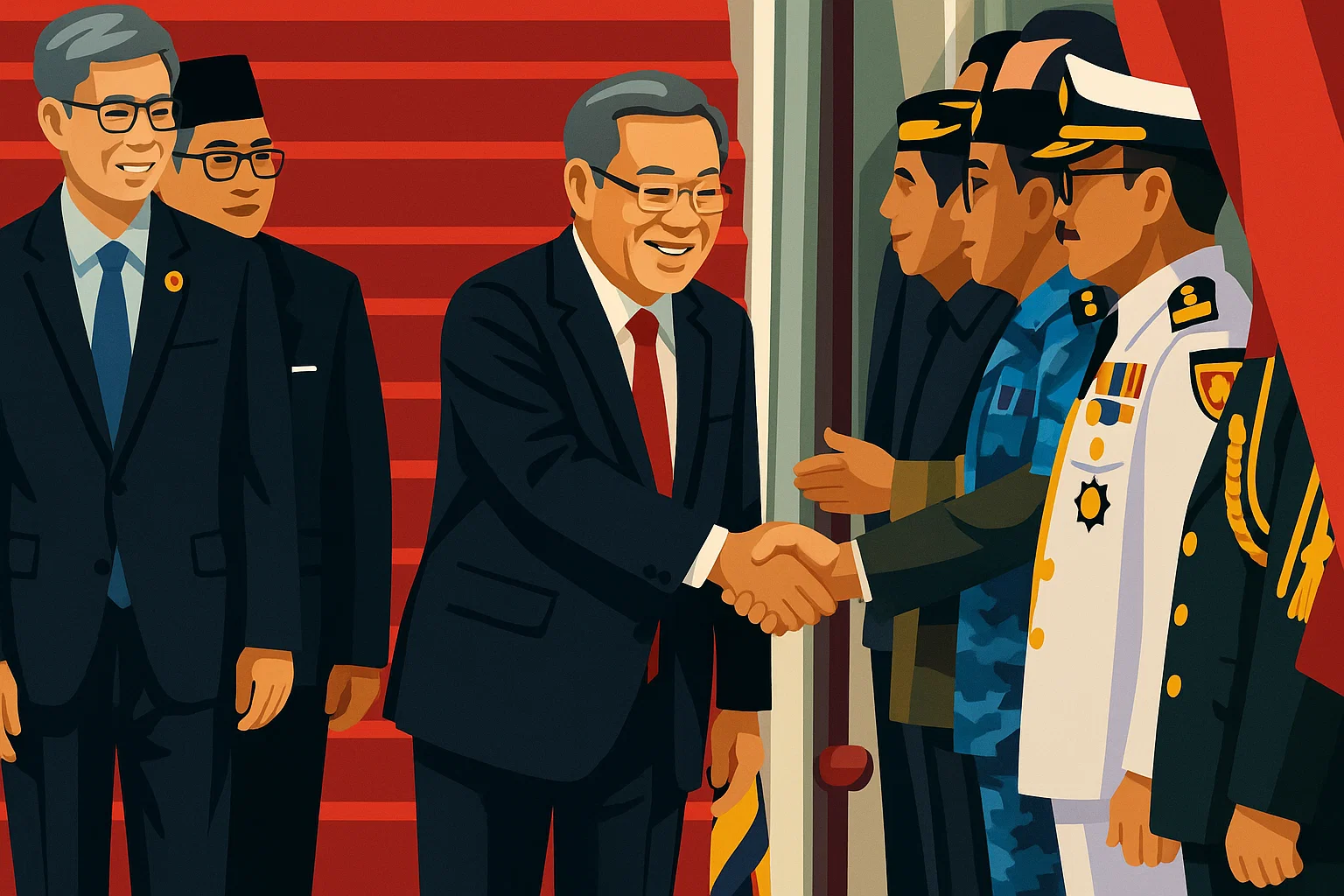 Ilustrasi - Perdana Menteri China Li Qiang (tengah) disambut saat tiba di Bandara Internasional Halim Perdanakusuma, Jakarta pada Sabtu 24 Mei 2025. (YASUYOSHI CHIBA/AFP)