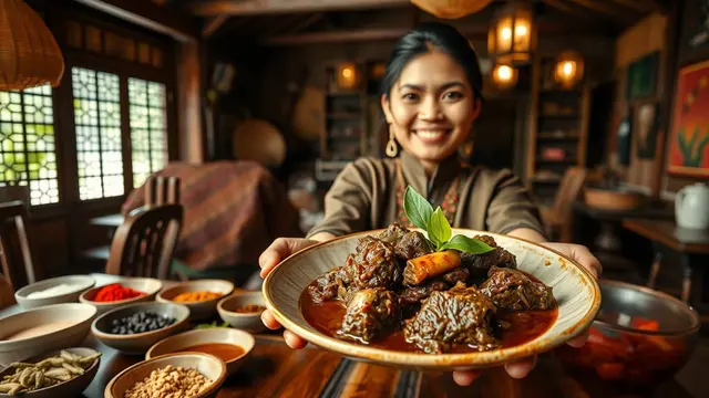 Ilustrasi cara membuat rendang.(AI Generate)