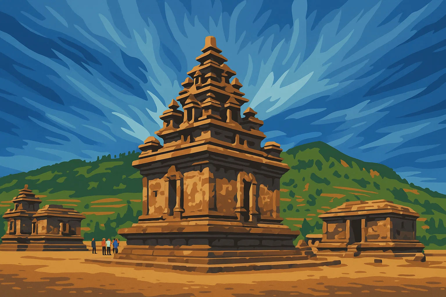 Ilustrasi.Dalam kawasan Candi Arjuna, terdapat lima buah candi yang saling berjajar lurus.(Indonesiaupdates.com)