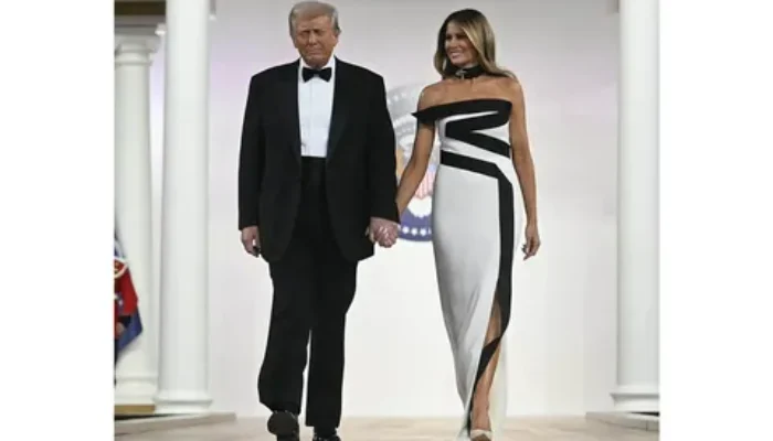 Melania Trump Kembali Memukau dengan Gaun Hervé Pierre Bertema Hitam-Putih