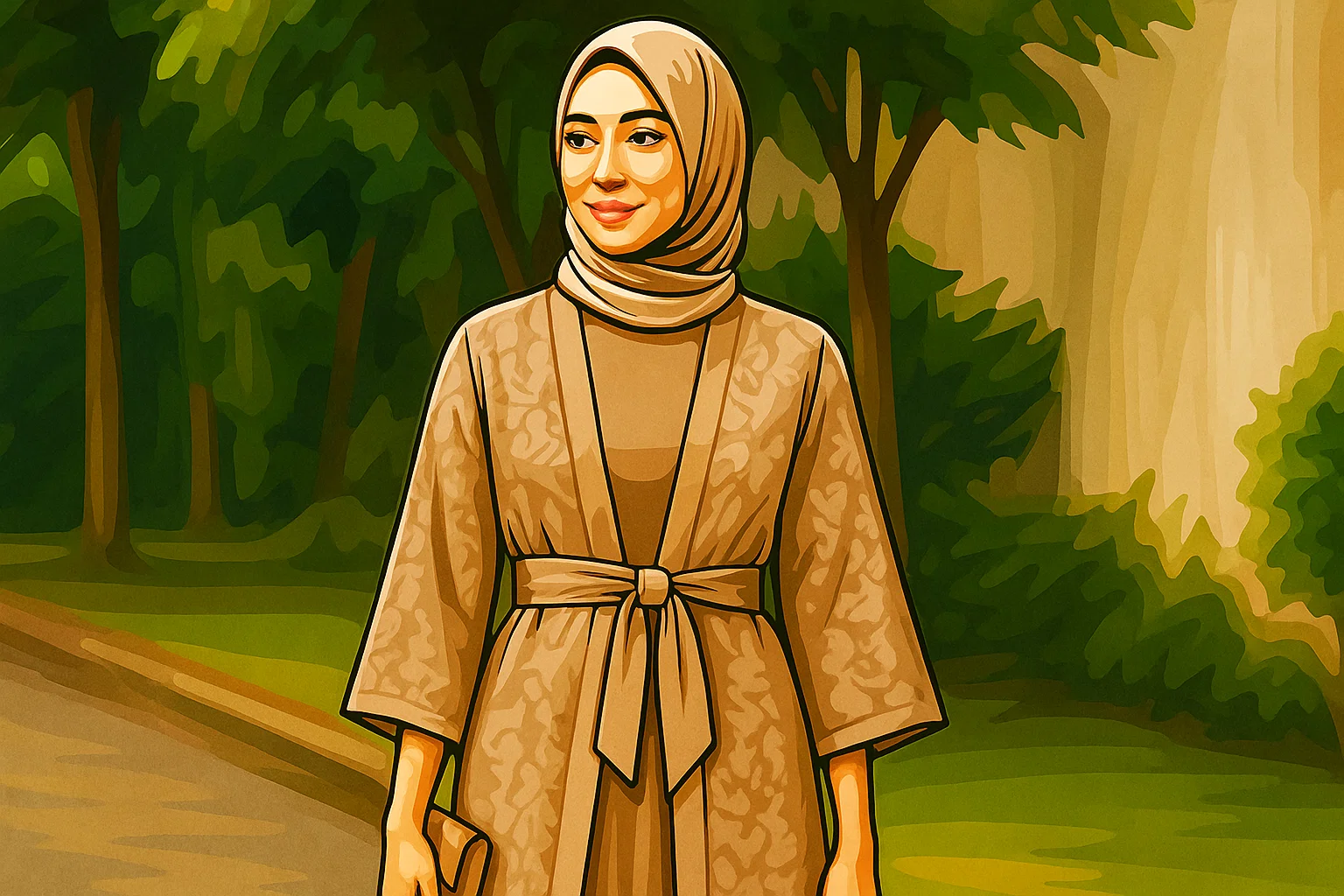 Ilustrasi - Model Kombinasi Polos dan Outer Brokat untuk Gamis, Elegan dan Modis di Setiap Momen.