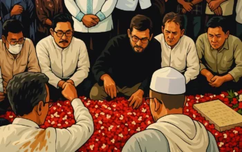Ilustrasi Suasana pemakaman Ibrahim Sjarief Assegaf, suami Najwa Shihab.