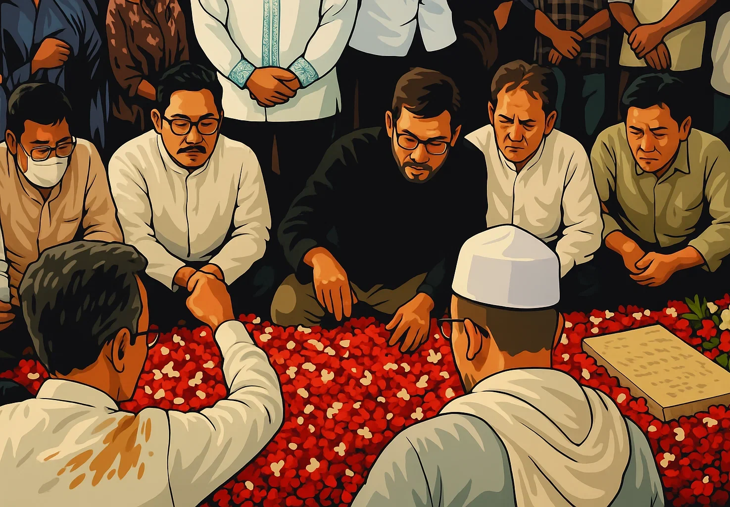 Ilustrasi Suasana pemakaman Ibrahim Sjarief Assegaf, suami Najwa Shihab.