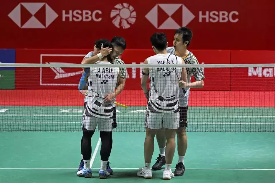 Image Credit Humas PBSI - Ganda putra Indonesia Mohammad Ahsan/Hendra Setiawan yang dijuluki The Daddies saat akhir pertandingan melawan wakil Malaysia Junaidi Arif/Roy King Yap pada Daihatsu Indonesia Masters 2025 di Istora Gelora Bung Karno, Kamis 23 Januari 2025.