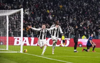 Image Credit AP - Francisco Conceicao dari Juventus melakukan selebrasi seusai mencetak gol 1-0 melawan Inter Milan pada pertandingan sepak bola Serie A Italia di Turin.