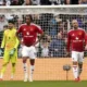 Image Credit Owen Humphreys - Ekspresi kekecewaan dua pemain Manchester United Leny Yoro (kiri) dan Christian Eriksen setelah kebobolan gol dalam laga Newcastle United vs MU di Newcastle upon Tyne, Inggris, Minggu, 13 April 2025.
