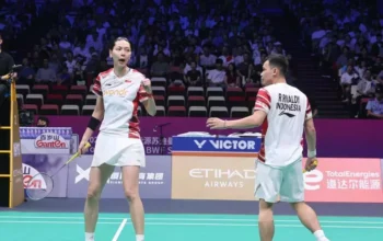 Pemain ganda campuran tim Sudirman Cup Indonesia Rinov Rivaldy/Gloria Emanuelle Widjaja. (Humas PP PBSI)