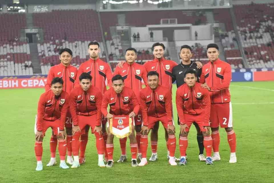Pesepak bola Timnas Indonesia U-23 berfoto saat akan melawan Brunei Darussalam dalam pertandingan penyisihan grup A Piala AFF U-23 2025 di Stadion Utama Gelora Bung Karno (SUGBK), Senayan, Jakarta, Selasa 15 Juli 2025. (Antara/Aditya Pradana Putra)