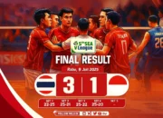 Ilustrasi - Timnas voli putra Indonesia kalah dari Thailand 1-3 (25-22, 21-25, 22-25, 20-25) pada laga perdana leg 1 SEA V League 2025 di Candon City Arena, Filipina, Rabu (9/7).