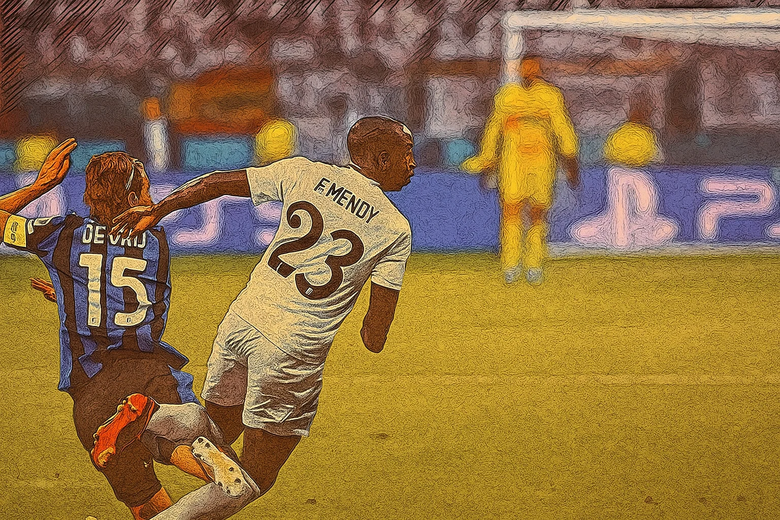 Ilustrasi - Gelandang Atalanta asal Belanda Marten de Roon (kiri) dan bek Real Madrid asal Prancis Ferland Mendy berebut bola selama pertandingan sepak bola Piala Super UEFA antara Real Madrid dan Atalanta BC di Warsawa, pada 14 Agustus 2024.