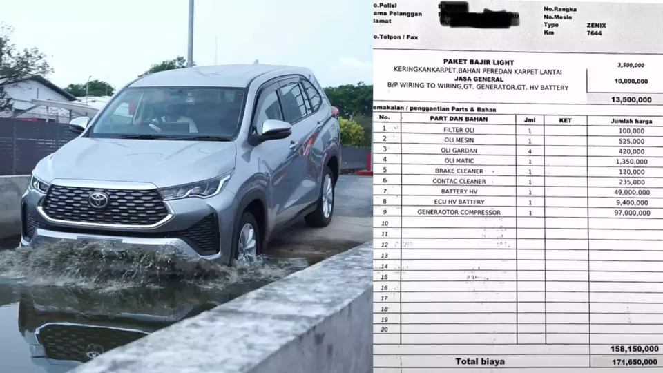 Image Credit Google/X/Istimewa - Biaya perbaikan Toyota Innova Zenix Hybrid yang terendam banjir mencapai Rp 171,65 juta.