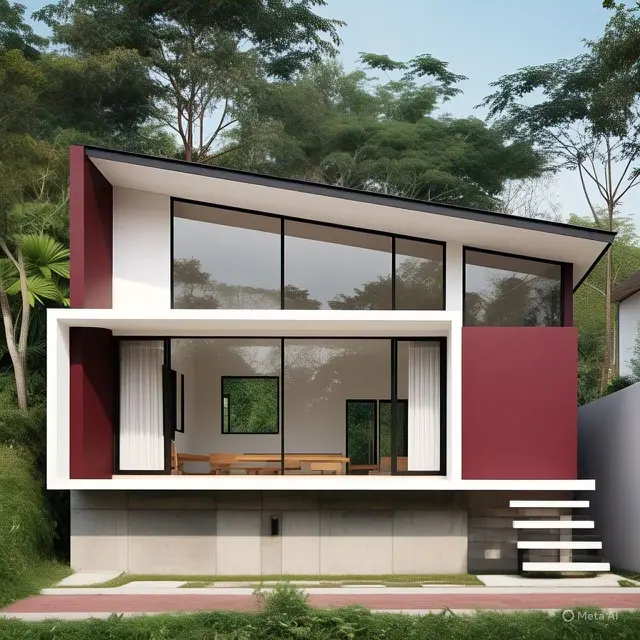 Ide Kombinasi Warna Cat Rumah Merah Marun dan Putih.(AI Generate)