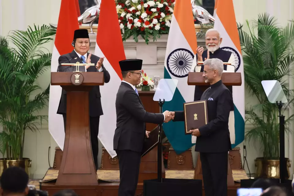 Image Credit Istimewa - Presiden Prabowo Subianto bersama Perdana Menteri India Narendra Modi menyaksikan pertukaran lima memorandum of understanding (MoU) kerja sama antara Indonesia dan India dalam pertemuan kenegaraan di Hyderabad House, New Delhi, Sabtu, 25 Januari 2025.