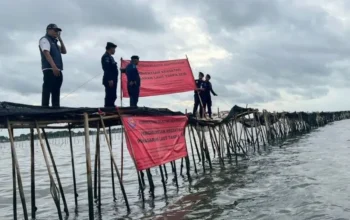 Image Credit Antara - Petugas menyegel pagar laut di perairan Tangerang.