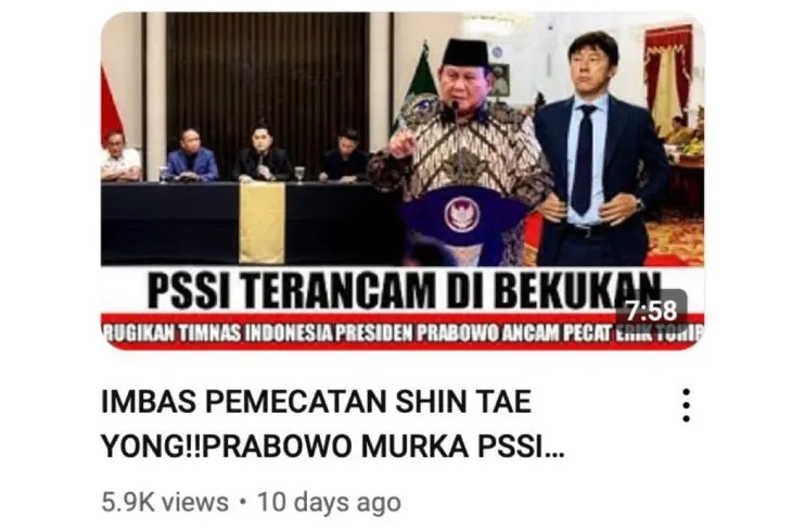 Image Credit SS/Youtube - Unggahan yang menarasikan PSSI akan dibekukan karena pecat Shin Tae-yong. Faktanya, isi video tidak sesuai dengan narasi judul.