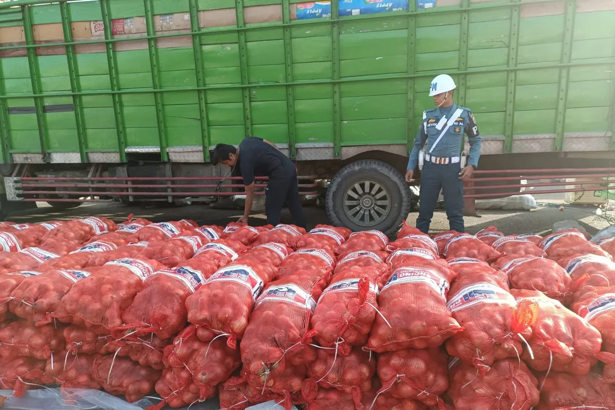 Image Credit Jessica Helena Wuysang/Beritasatu - Petugas TNI AL menghitung jumlah bawang putih yang akan diselundupkan melalui pelabuhan Dwikora Pontianak