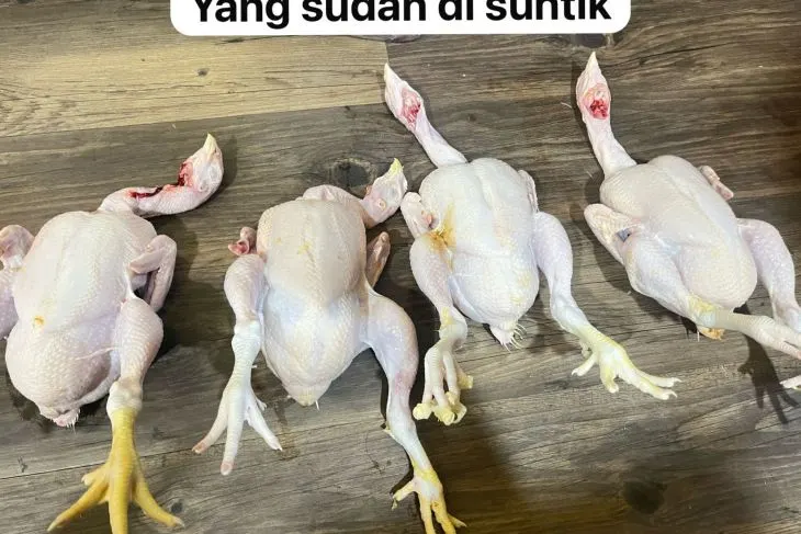 Praktik pembuatan ayam gelonggongan di Pasar Kebayoran Lama, Jakarta, Kamis (27/2/2025).