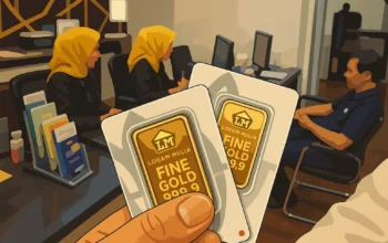 Ilustrasi - Petugas melayani warga yang memesan emas Antam di Butik Emas Logam Mulia Antam Jalan TB Simatupang, Jakarta Selatan, Senin 14 April 2025.