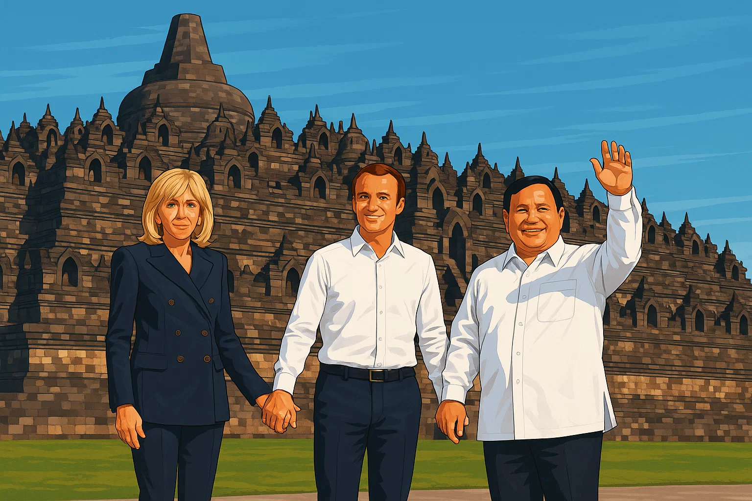 Ilustrasi - Presiden Prabowo Subianto memperkenalkan Candi Borobudur sebagai situs besejarah dan mahakarya peradaban kepada Presiden Prancis, Emmanuel Macron.