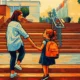 Ilustrasi - hari pertama di sekolah, orang tua mengantar anak ke sekolah.