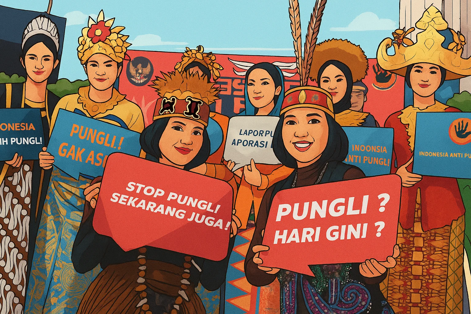 Ilustrasi - Petugas berpakaian adat daerah menunjukkan tulisan saat social community gathering Satgas Saber Pungli di Jakarta, Minggu (17/9). Kemenko Polhukam meluncurkan maskot dan melakukan sosialisasi satgas saber pungli.