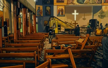 Ilustrasi - Wartawan dan pekerja pertahanan sipil memeriksa kerusakan di dalam gereja Mar Elias tempat seorang pengebom bunuh diri meledakkan dirinya di Dweil'a di pinggiran Damaskus, Suriah, Minggu 22 Juni 2025.