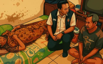 Ilustrasi - Poniman (kanan) saat mendapat kunjungan Polresta Bandara Soekarno-Hatta yang memberikan bantuan karena istrinya tengah terbaring sakit di Dadap, Kabupaten Tangerang.