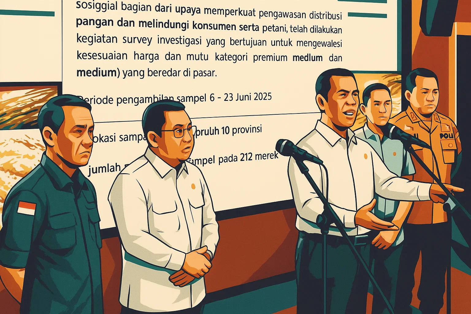 Ilustrasi - Menteri Pertanian Andi Amran Sulaiman beberkan temuan beras bermasalah dalam konferensi pers di Kantor Kementan pada Jumat, 27 Juni 2025.