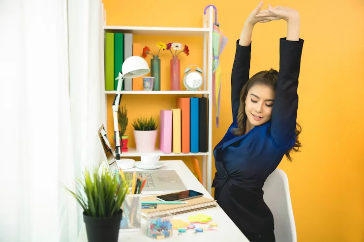 cheerful business lady working laptop office 1150 16006