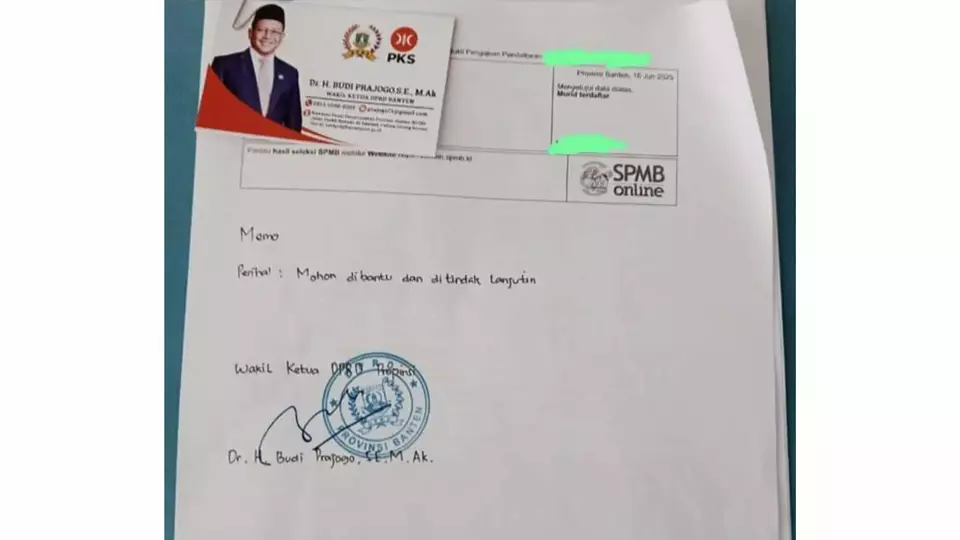 Partai Keadilan Sejahtera (PKS) mencopot Budi Prajogo dari jabatannya sebagai wakil ketua DPRD Banten. Keputusan ini diambil setelah mencuatnya polemik dugaan titipan siswa dalam proses sistem penerimaan murid baru (SPMB) di salah satu SMA Negeri di Kota Cilegon, yang menyeret nama Budi. (Istimewa)