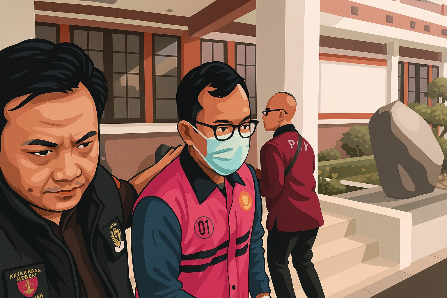 Ilustrasi - Sekretaris Desa Cipaku berinisial MGS digelandang petugas Kejari Majalengka menuju mobil seusai ditetapkan sebagai tersangka kasus korupsi dana desa senilai Rp 513 juta, Kamis, 3 Juli 2025.