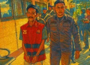 Ilustrasi - Yusak Cahyo Utomo (pakai rompi tahanan), terdakwa pembunuh satu keluarga digiring petugas di PN Kediri, Kamis (3/7/2025).