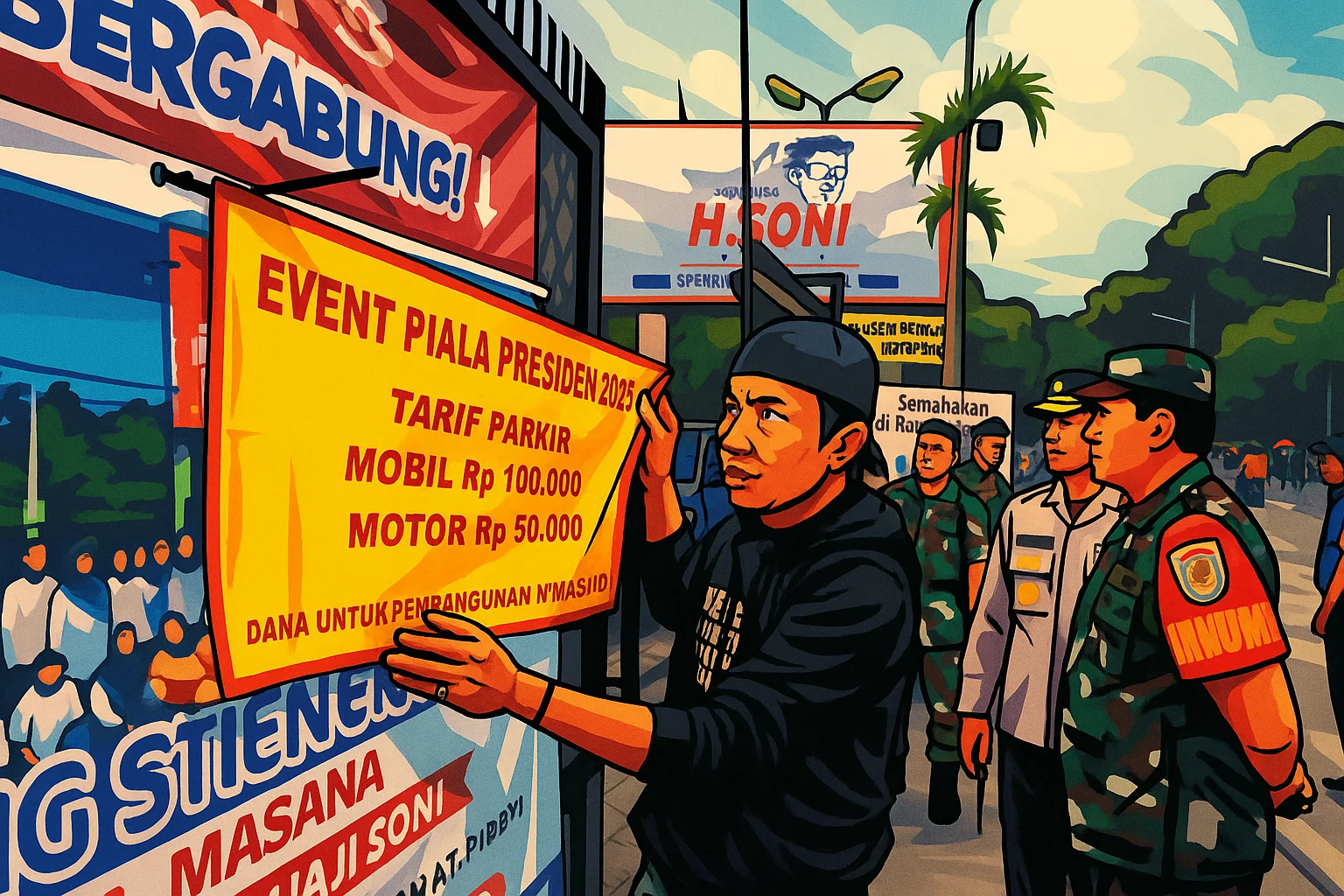 Ilustrasi - Kapolresta Bandung Kombes Pol Aldi Subartono bersama Dandim 0624 Letkol Inf Tinton Amin Putra menindak lokasi parkir liar bertarif Rp 100.000 di depan Stadion SJH saat Piala Presiden 2025, Minggu 6 Juli 2025.