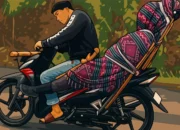 Ilustrasi - Pria bonceng jenazah di Kecamatan Pinembani, Kabupaten Donggala, Sulawesi Tengah.