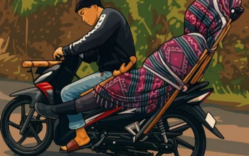 Ilustrasi - Pria bonceng jenazah di Kecamatan Pinembani, Kabupaten Donggala, Sulawesi Tengah.