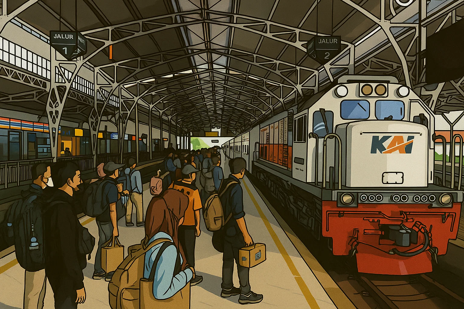 Ilustrasi - Penumpang menunggu kedatangan kereta di Stasiun Purwokerto. (KAI).