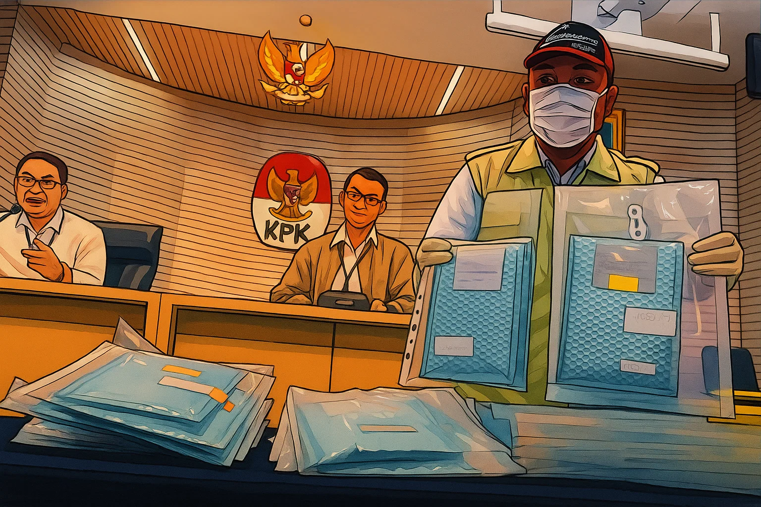 Ilustrasi - Plt Deputi Penindakan dan Eksekusi KPK Asep Guntur Rahayu (kiri) bersama Juru Bicara KPK Budi Prasetyo (tengah) menyaksikan petugas KPK menunjukkan barang bukti kasus dugaan korupsi pengadaan mesin electronic data capture (EDC) Bank Rakyat Indonesia (BRI) tahun 2020-2024 saat rilis pengungkapan perkara di Gedung Merah Putih KPK, Jakarta, Rabu (9/7/2025).