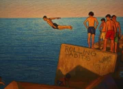 Ilustrasi - Sekelompok remaja melompat ke air dari atas batu pada hari yang panas di Barcelona, ??Spanyol, Minggu, 29 Juni 2025.