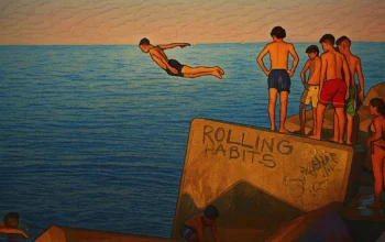 Ilustrasi - Sekelompok remaja melompat ke air dari atas batu pada hari yang panas di Barcelona, ??Spanyol, Minggu, 29 Juni 2025.