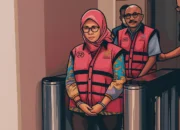 Ilustrasi - Tersangka kasus dugaan korupsi pengadaan laptop chromebook dikenakan rompi tahanan Kejagung setelah diperiksa, Selasa (16/7/2025).