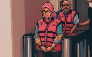 Ilustrasi - Tersangka kasus dugaan korupsi pengadaan laptop chromebook dikenakan rompi tahanan Kejagung setelah diperiksa, Selasa (16/7/2025).